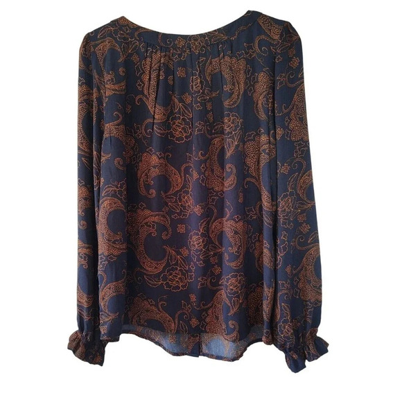 Morgan Taylor Blue Orange Paisley Button Up Top Women Size L Long Sleeve NEW - Picture 6 of 9